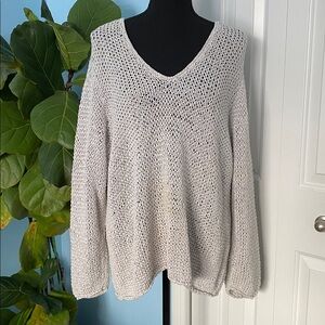J.Jill 2X Knit Grey And Sparkly V-Neck Long Sleeve Sweater